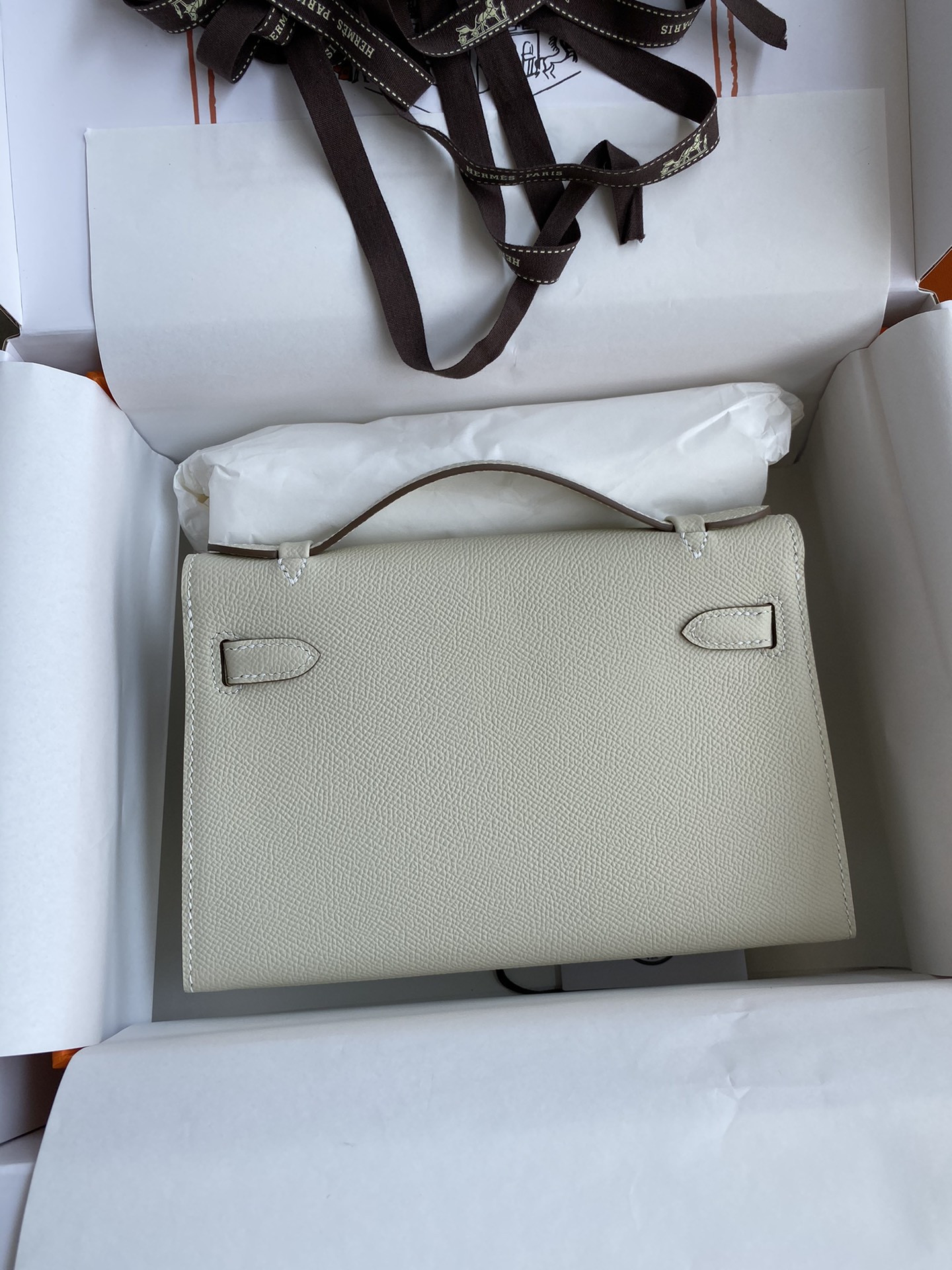 Hermes Mini Kelly Pochette 22cm Bag In White Epsom Leather